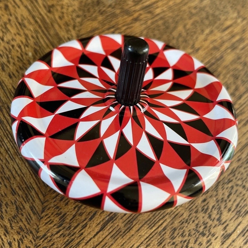 2012 Schylling Tiny Tin Top Spinning Toy Classic Retro Red Black Push Down Metal